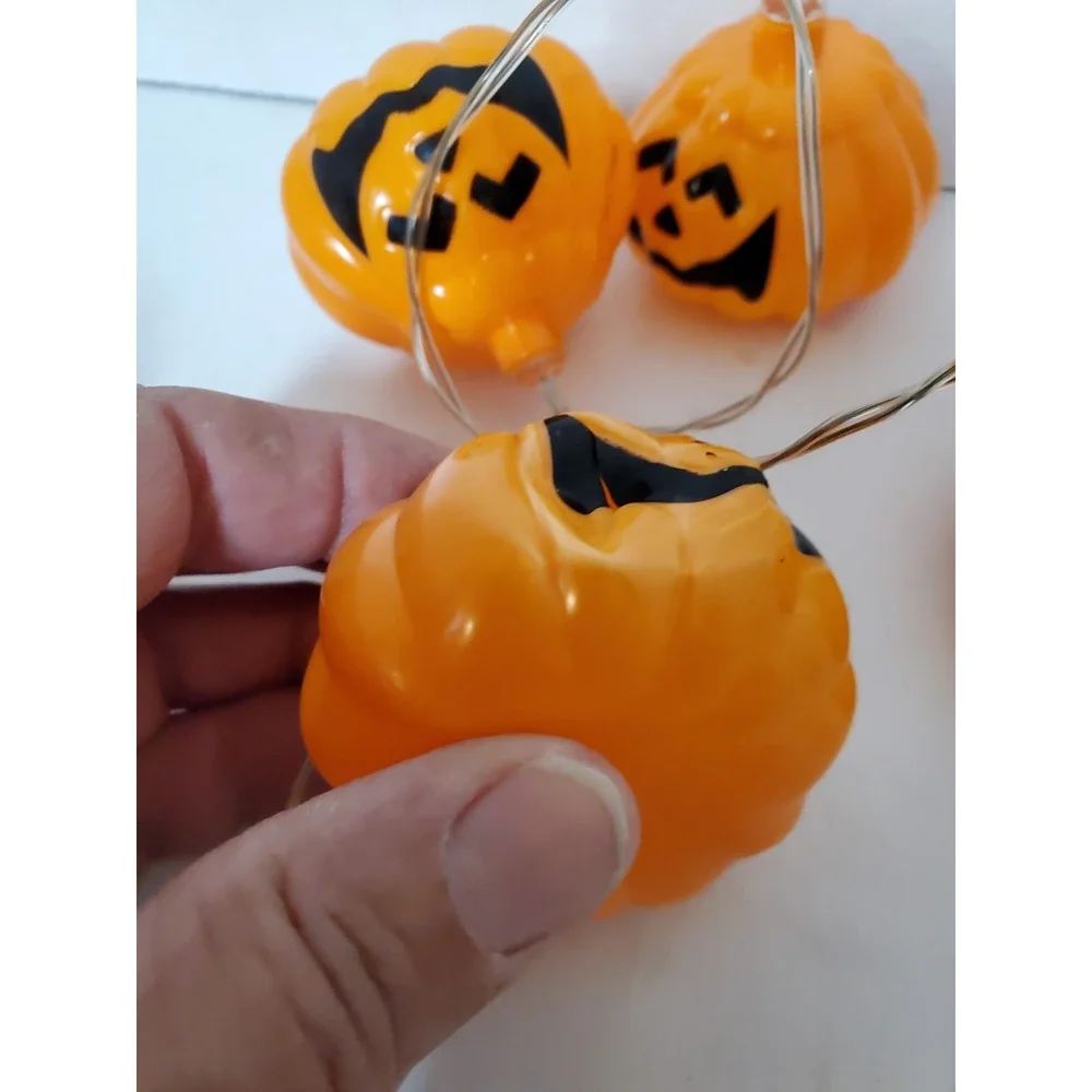 Halloween‎ Blow Mold Pumpkin Light Set of 10 Jack O Lantern Vintage See All Pics